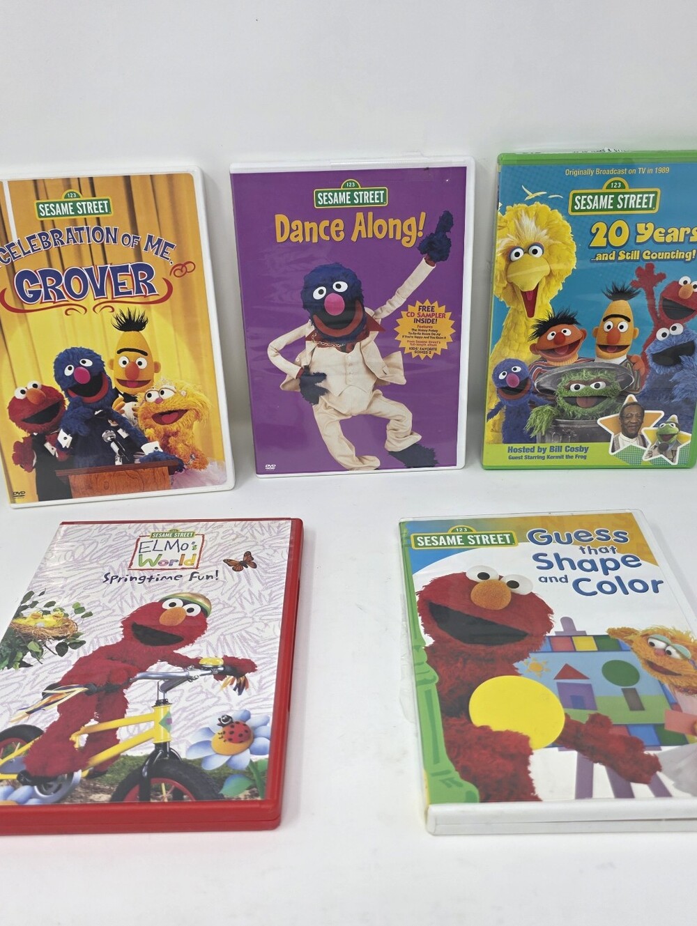 Sesame Street DVD Lot 5 Titles Elmo Grover Dance Along 20 Years Shape Color